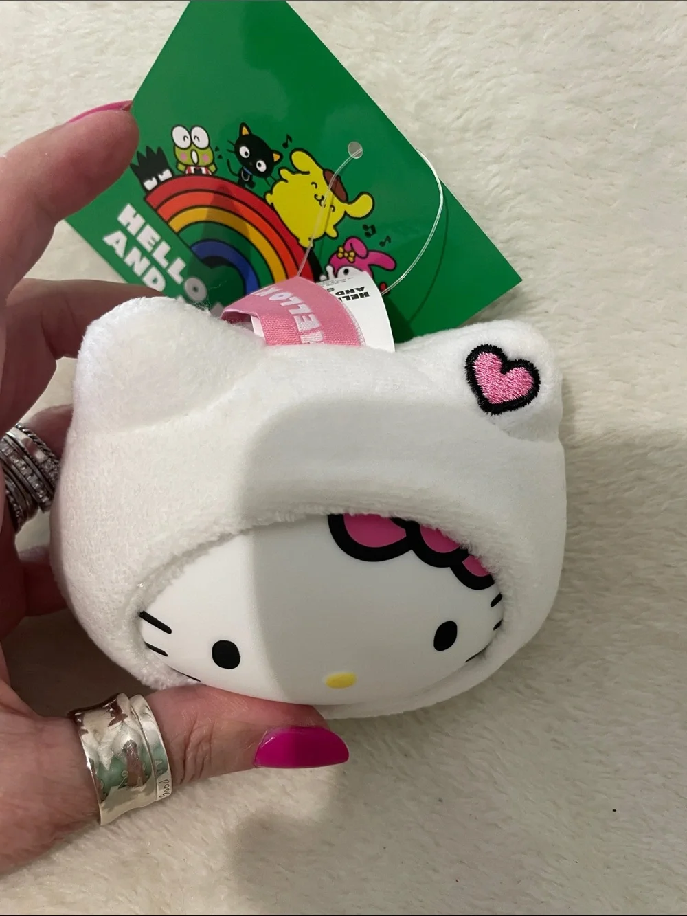 Hello Kitty White Plush Key Ring with Pink Details